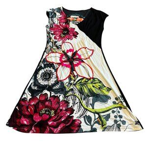 Desigual Bold Floral Print Mini Dress Abstract Stretch Short Sleeve T-Shirt Med